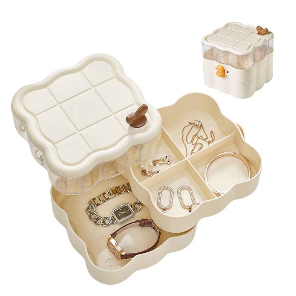 Rotating Jewelry Box for Earrings and Accessories | Storage Organizer with Lid for Watches, Bracelets, Necklaces, Girls, Women