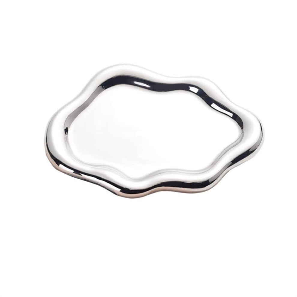 Ceramic Jewellery Tray 13.5x19.5cm in Gold and Silver for Bedroom and Living Room Storage