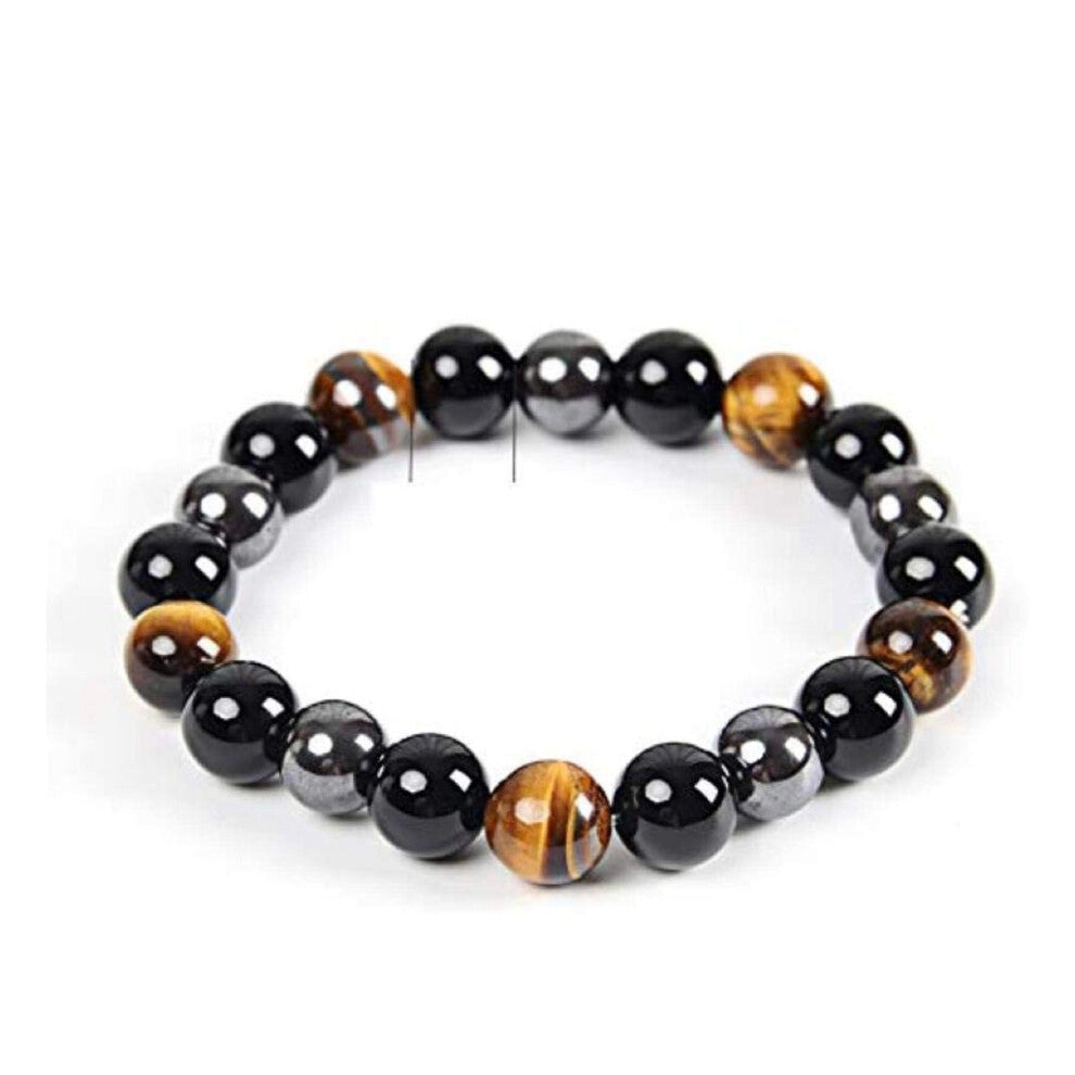 Indian Weight Loss Reiki Energy Charm Bracelet 10mm Hematite Tiger Eye Stone for Men Women Natural Healing Jewelry
