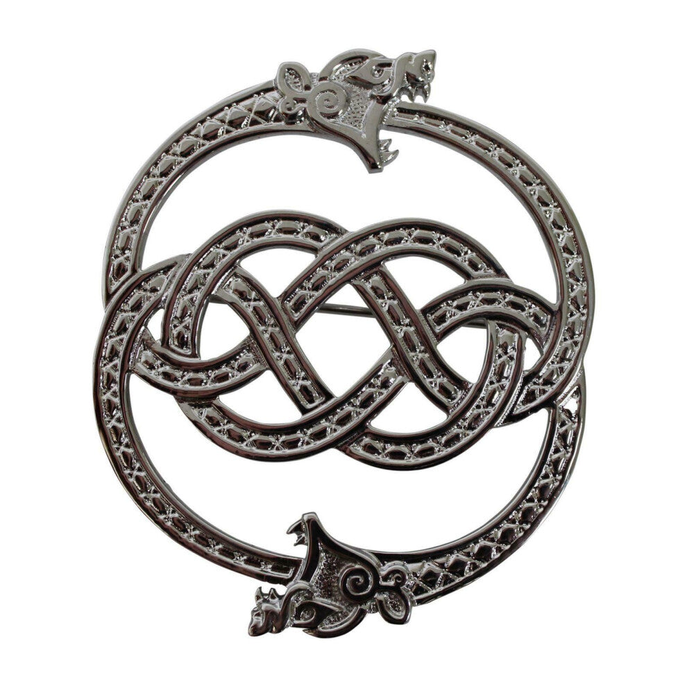Celtic Art Jewellery Polished Pewter Zoomorphic Celtic Serpent Sash Plaid Brooch