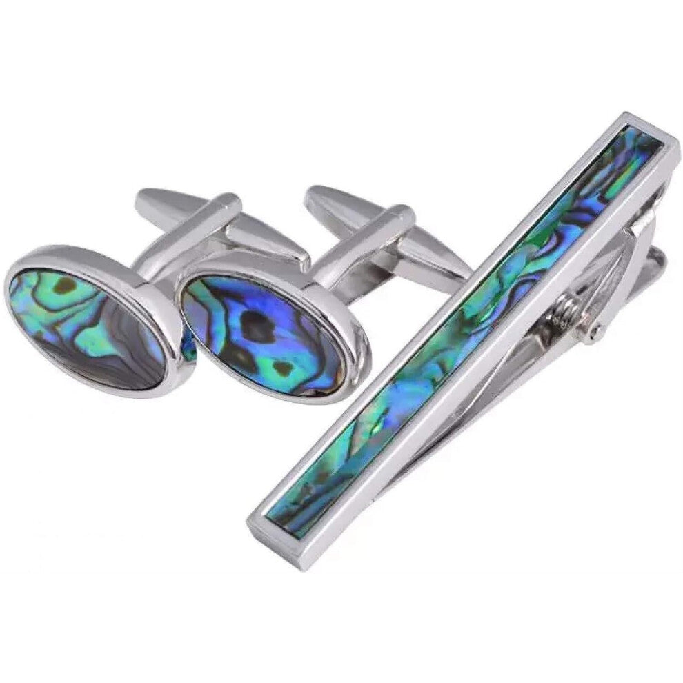 Tie Bar Cufflinks Set for Men, Agate Tie Clip and Cufflinks, Formal Jewelry Accessories in Classic Style