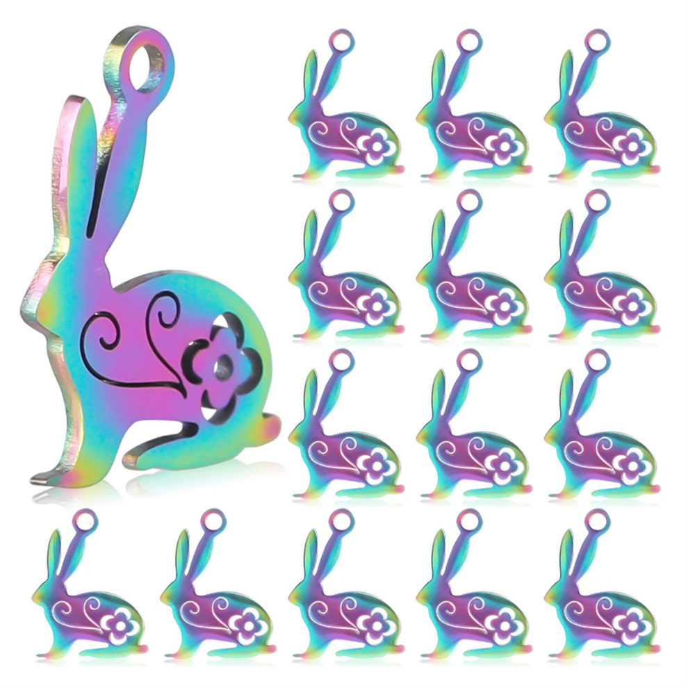 20PCS Stainless Steel Charms, Easter Bunny Pendants,Multicolor