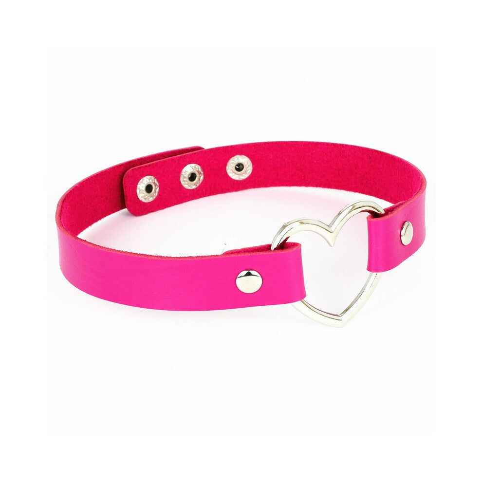 (Three buttons + rose red) Black PU leather peach heart heart-shaped necklace, women's neck strap, collarbone necklace, short style