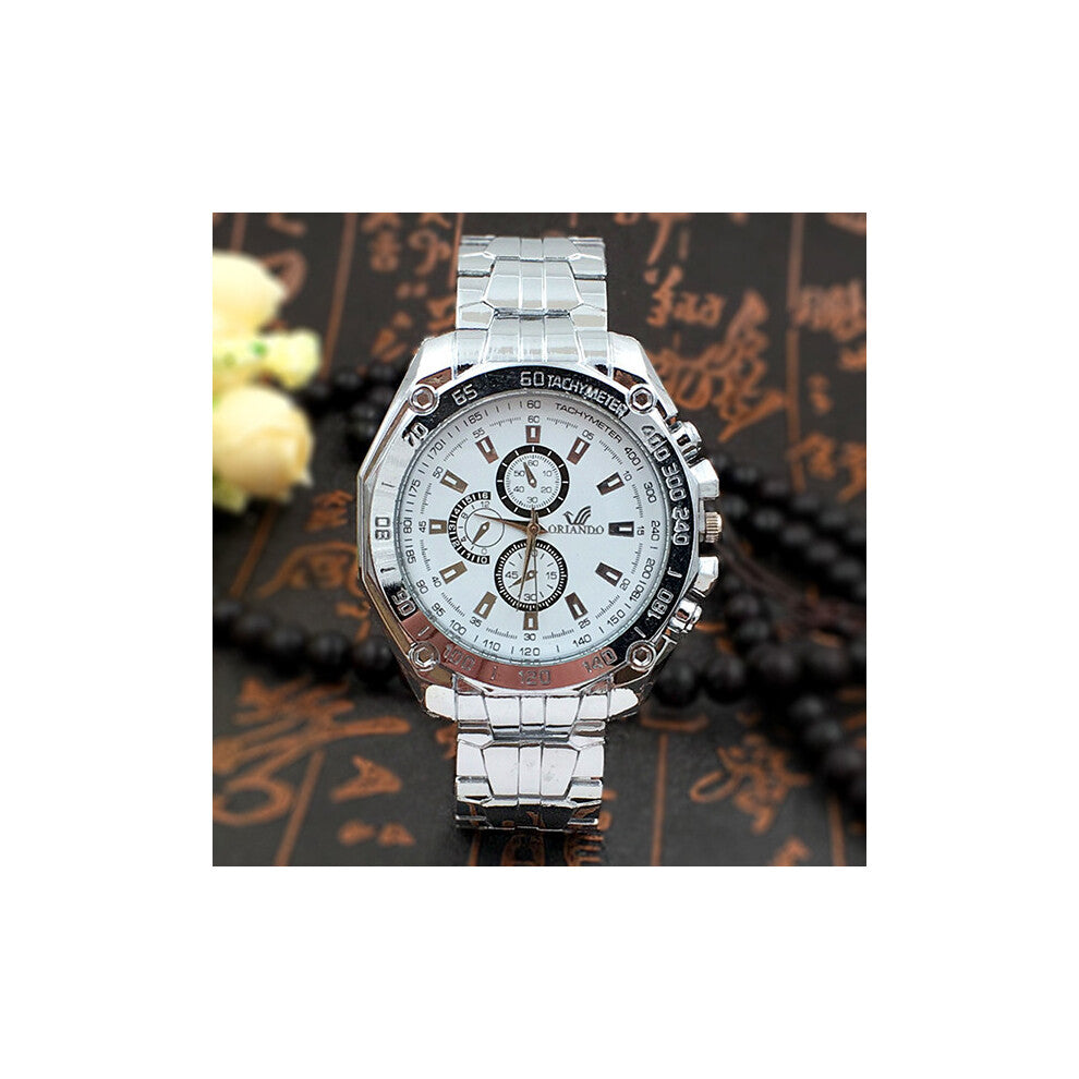 (Silver White) Six Three Eyes Pin Steel Strip Wrist Watch Man Watch Decoration Quartz Watches