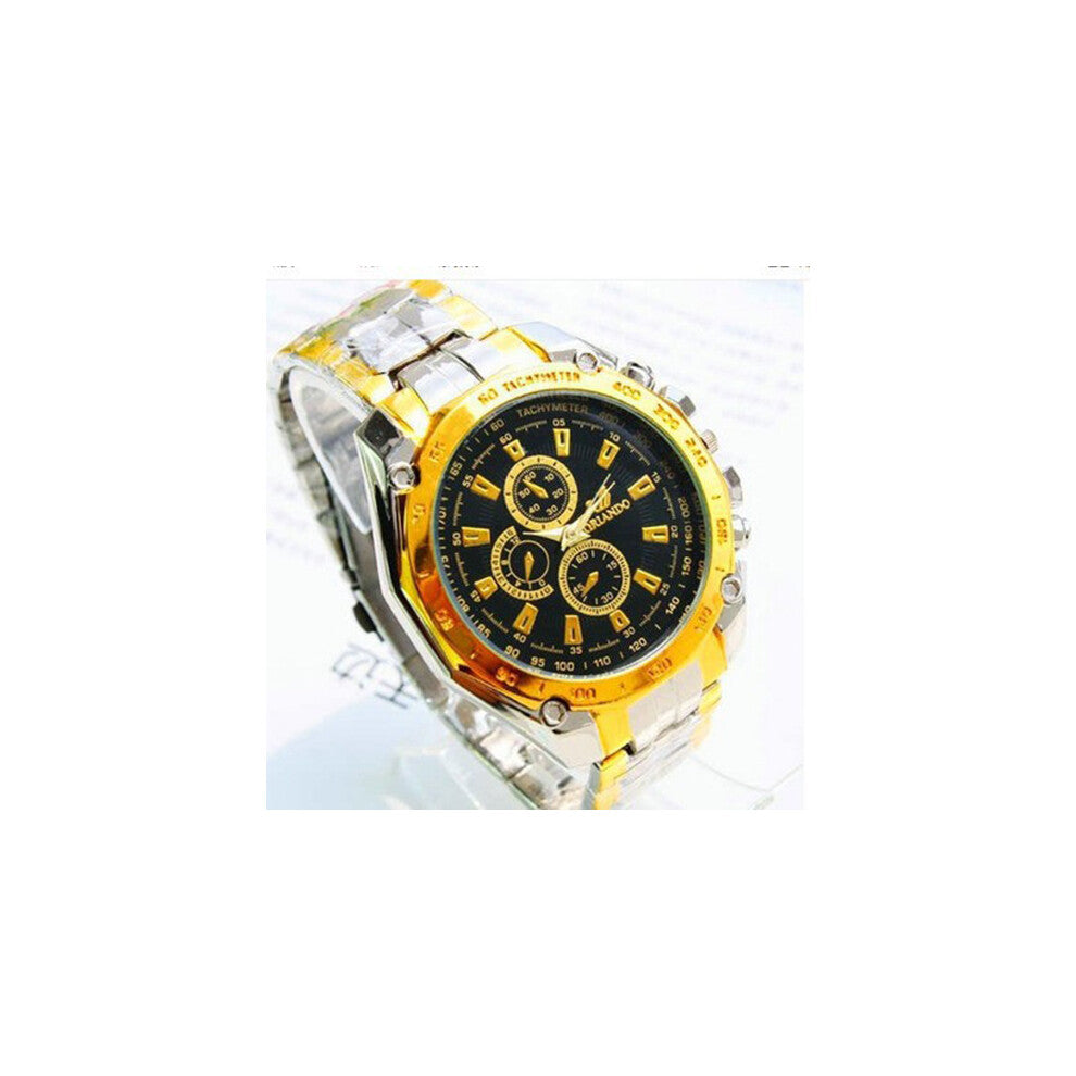 (Gold Black) Six Three Eyes Pin Steel Strip Wrist Watch Man Watch Decoration Quartz Watches