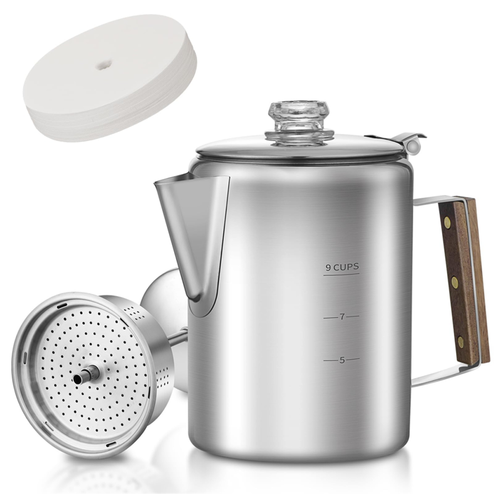 Coffee Percolator with 90pcs Coffee Filters-9 Cup,Stainless Steel