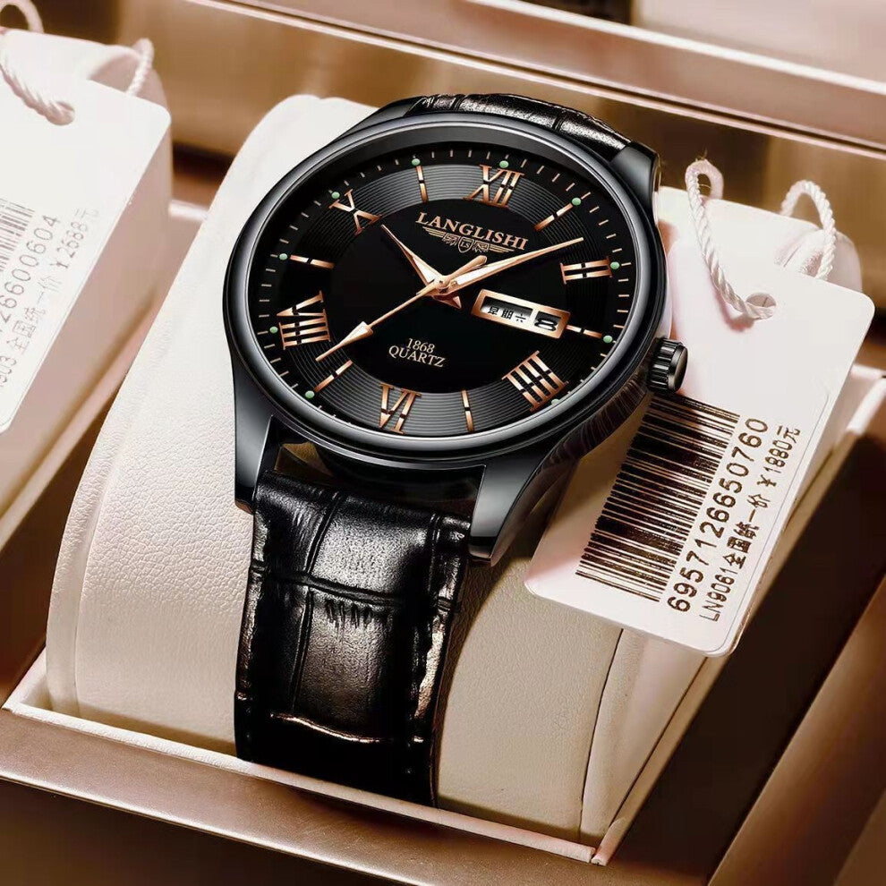 (605 black case, gold characters and black band) Luminous high-end men's watches, trendy and fashionable, business and elegant sports wristwatches