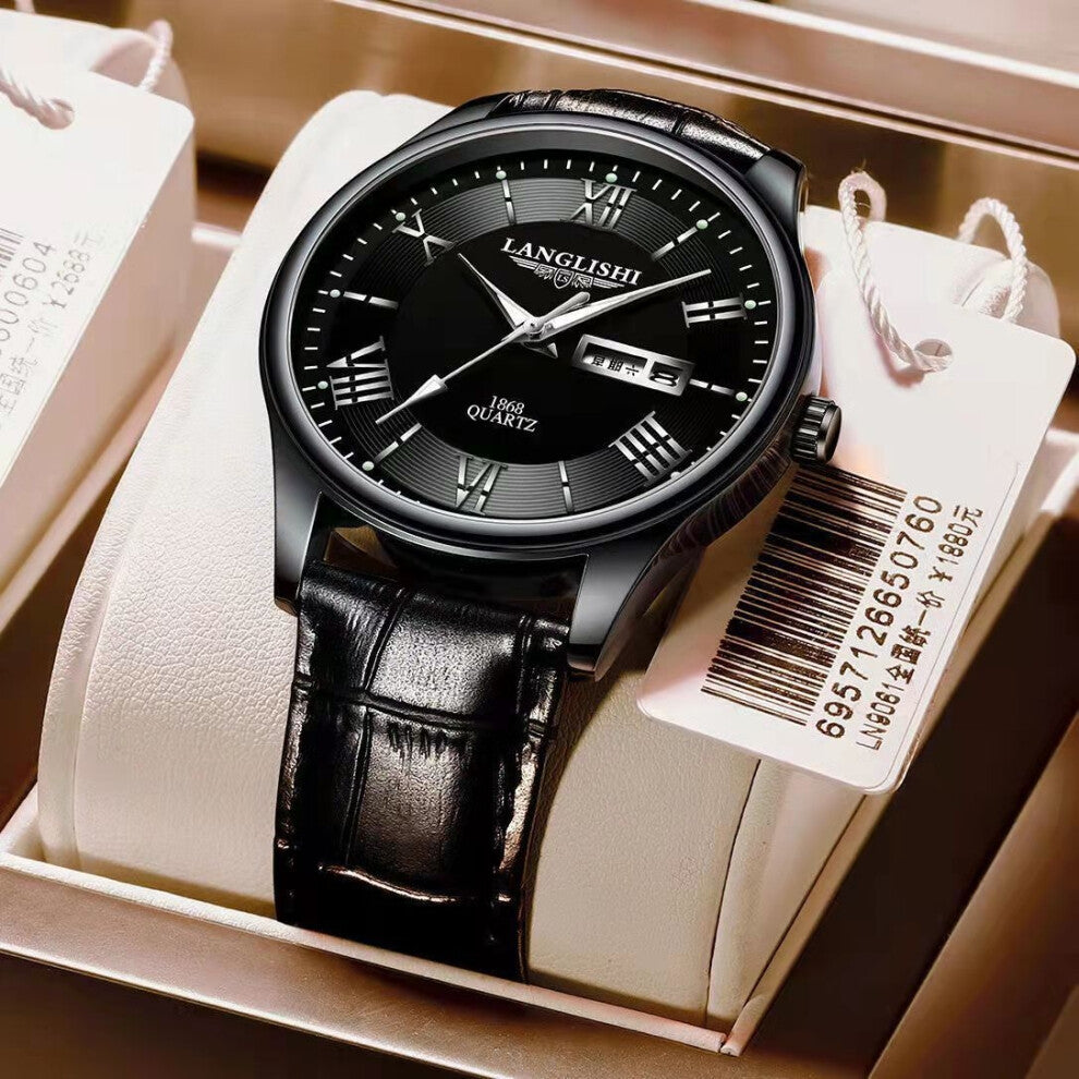 (605 black shell, silver characters and black band) Luminous high-end men's watches, trendy and fashionable, business and elegant sports wristwatches