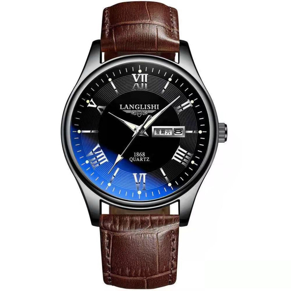(605 black shell, silver lettering, brown band) Luminous high-end men's watches, trendy and fashionable, business and elegant sports wristwatches