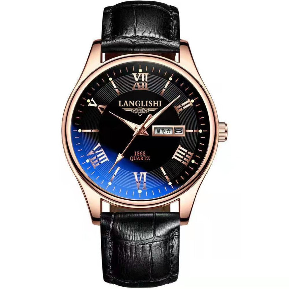 (605 gold case, black face and black band) Luminous high-end men's watches, trendy and fashionable, business and elegant sports wristwatches