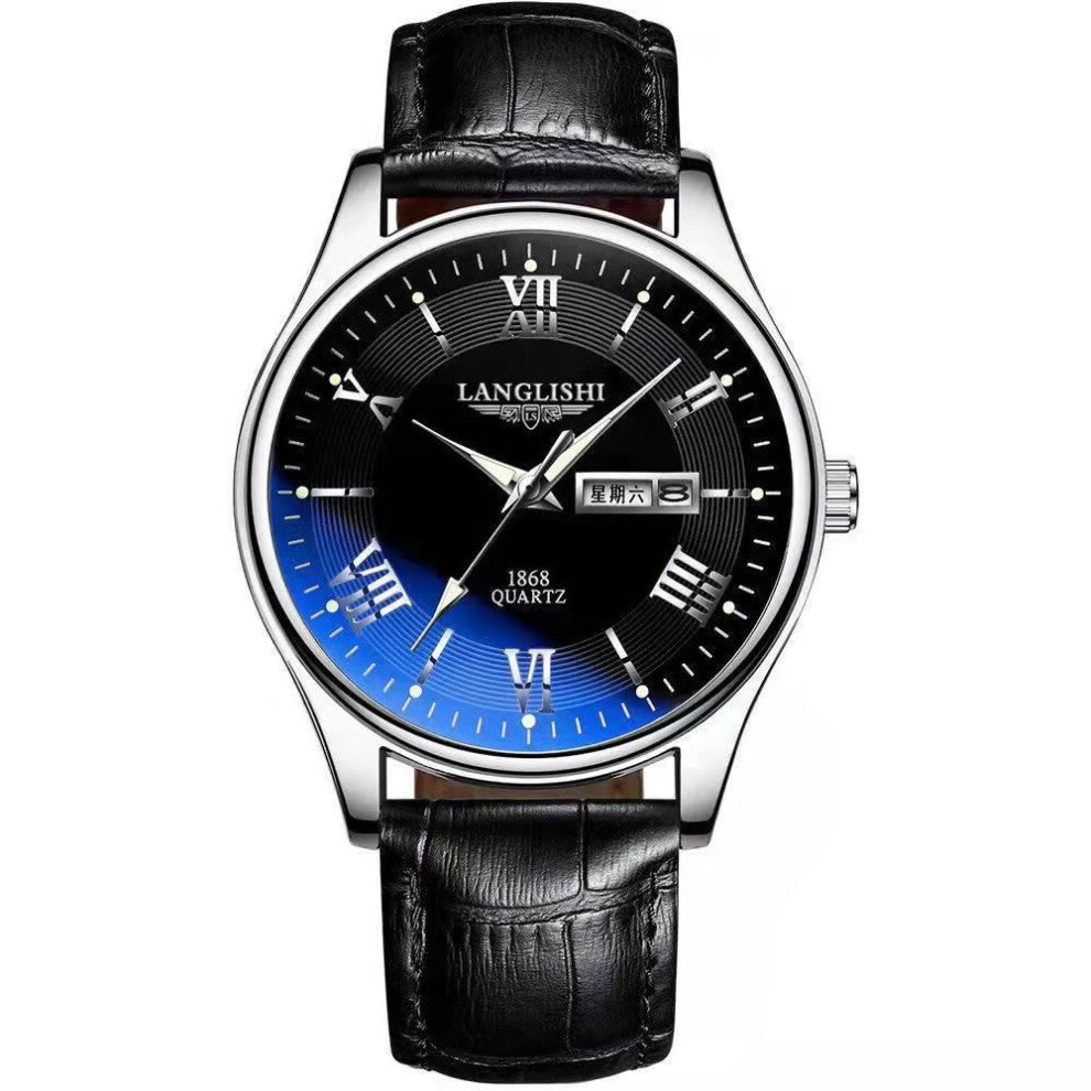 (605 silver case, silver characters, black band) Luminous high-end men's watches, trendy and fashionable, business and elegant sports wristwatches