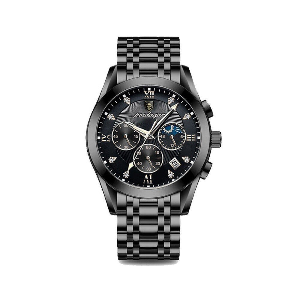 (820 Steel with black shell and black face (Three-hand calendar model)) Luminous high-end men's watches, trendy and fashionable, business and elegant
