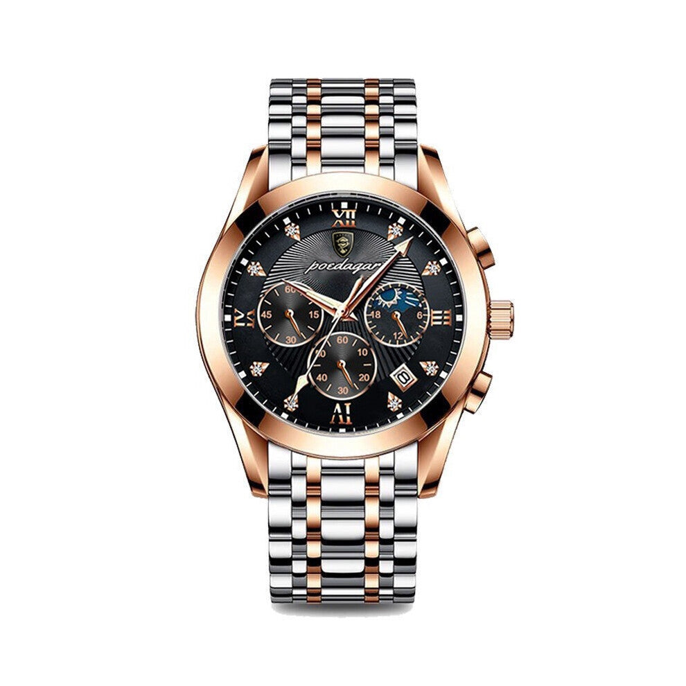 (820 Steel band rose gold black dial (Three-hand calendar model)) Luminous high-end men's watches, trendy and fashionable, business and elegant sports