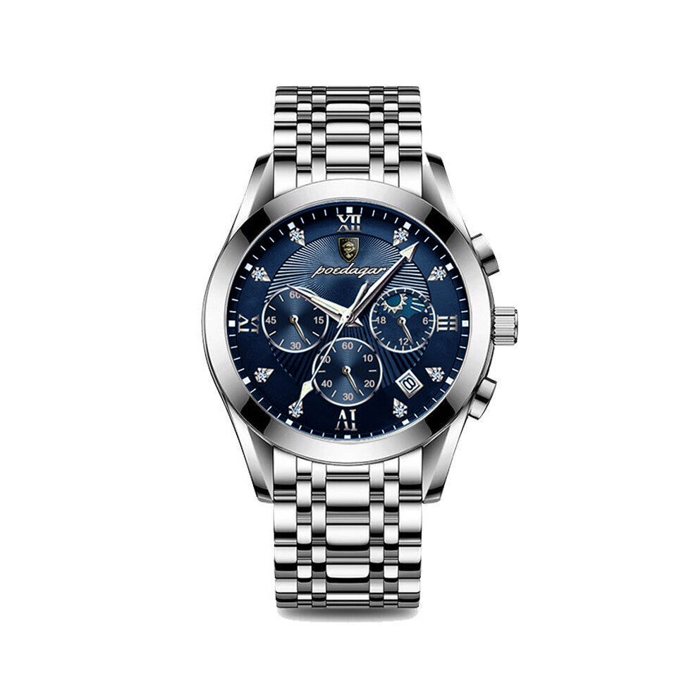 (820 Steel band, Silver case, blue dial (Three-hand Calendar Model)) Luminous high-end men's watches, trendy and fashionable, business and elegant spo