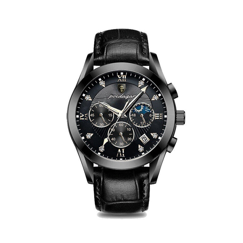 (820 Belt, Black case, black face (Three-hand calendar Model)) Luminous high-end men's watches, trendy and fashionable, business and elegant sports wr