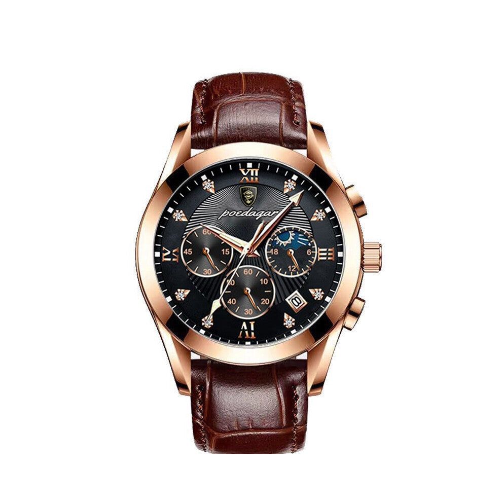 (820 Belt Rose Gold Black (Three-hand Calendar Model)) Luminous high-end men's watches, trendy and fashionable, business and elegant sports wristwatch