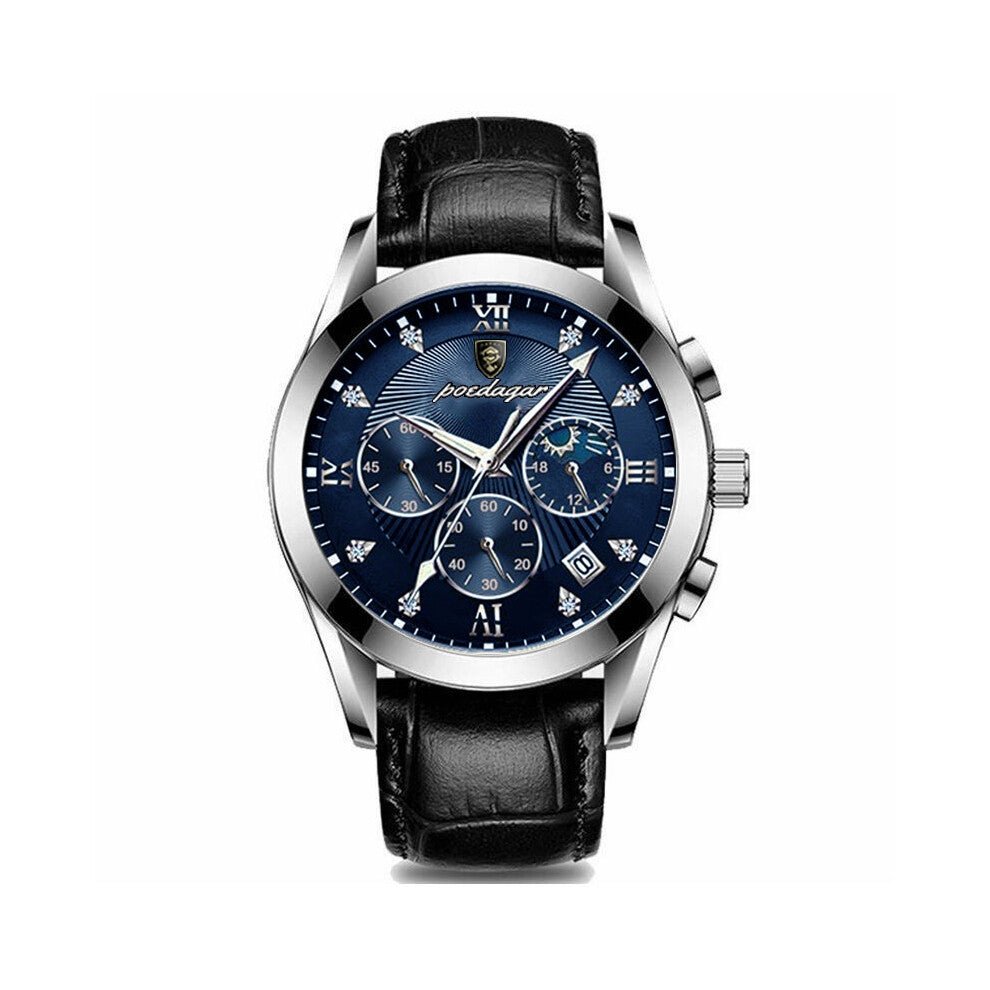 (820 Leather strap, Silver case, blue dial (Three-hand Calendar Model)) Luminous high-end men's watches, trendy and fashionable, business and elegant