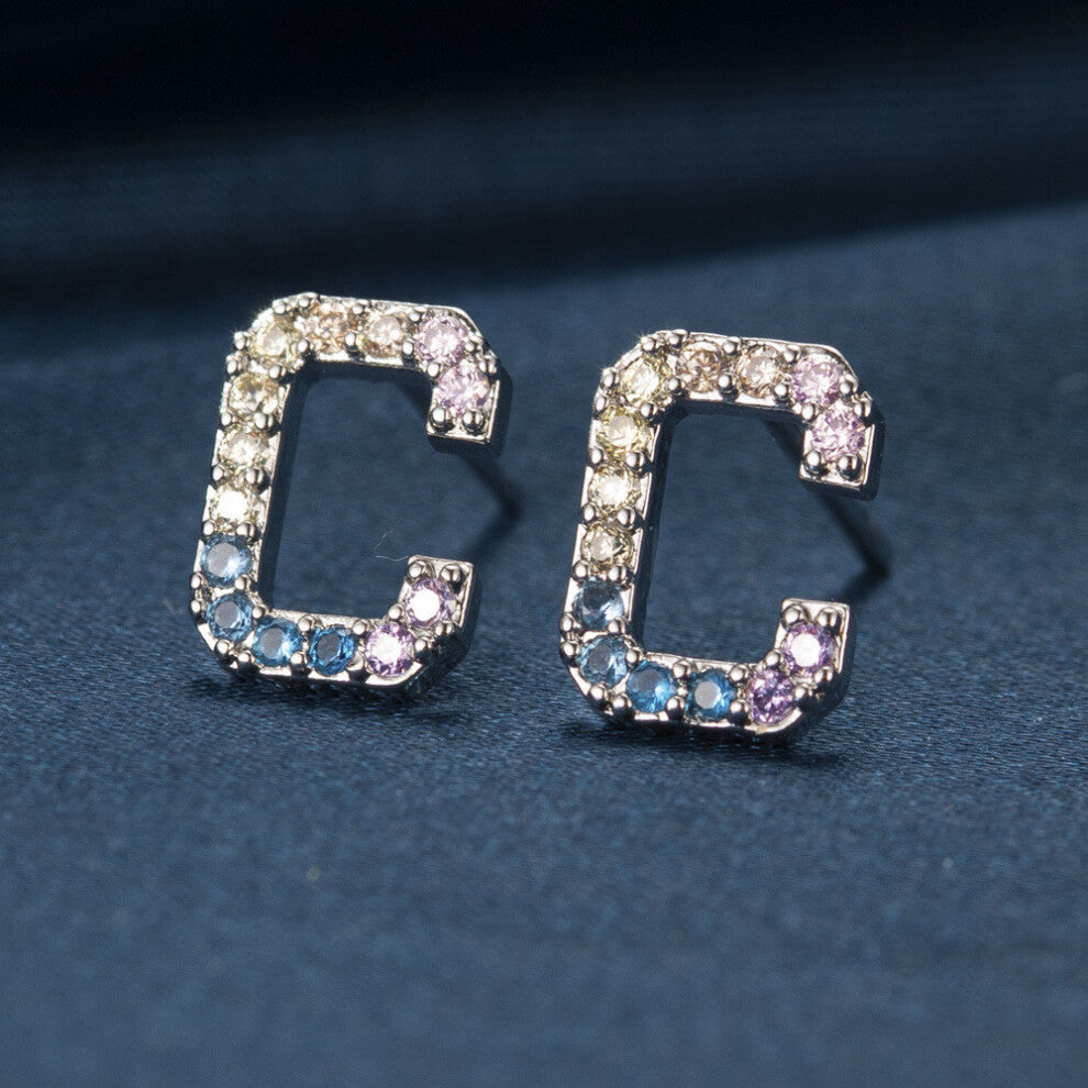 (ZirconC) Copper Stylish Zirconia Alphabet Earrings Charming Initial Studs Modern Women For