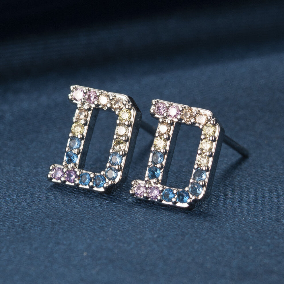 (ZirconD) Copper Stylish Zirconia Alphabet Earrings Charming Initial Studs Modern Women For