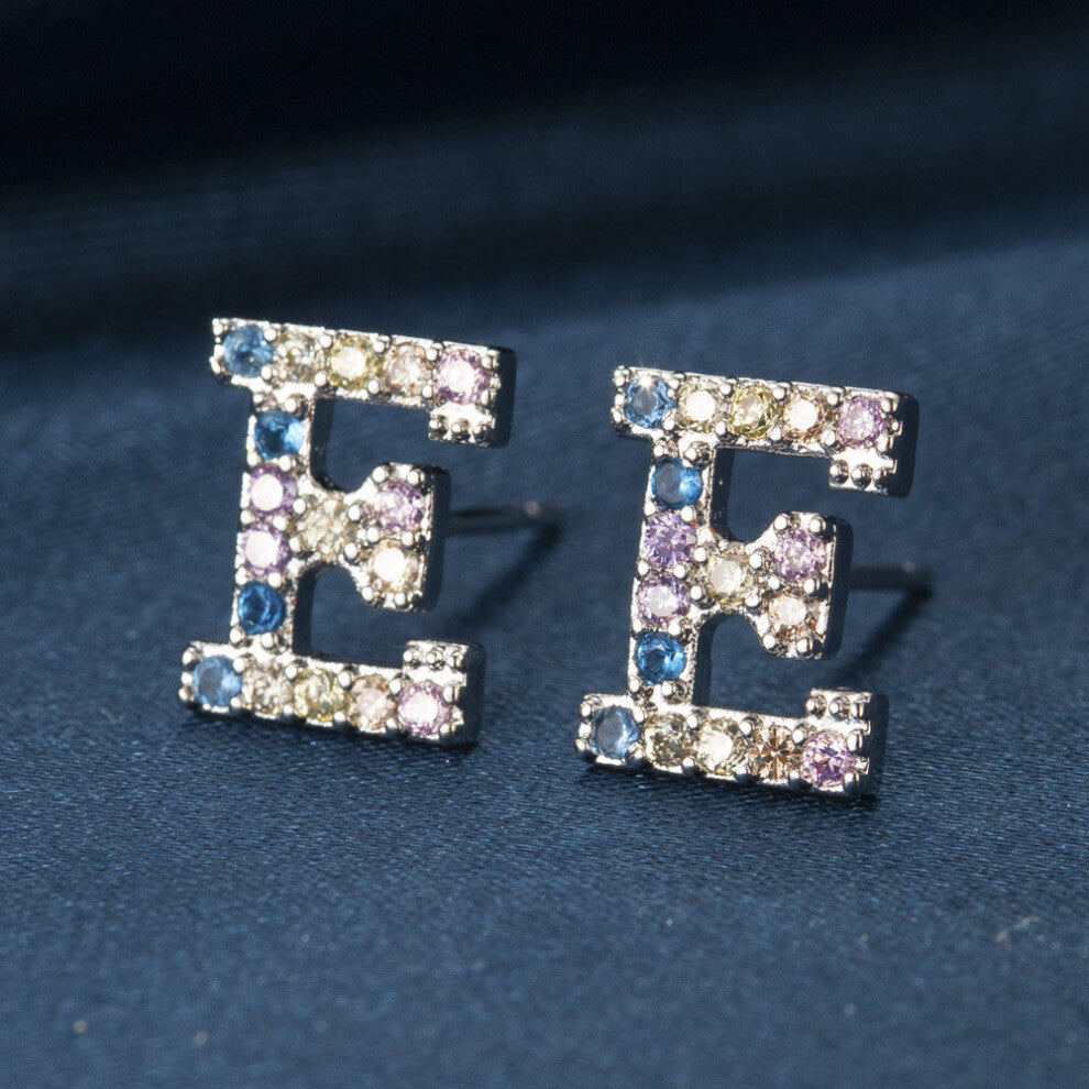 (ZirconE) Copper Stylish Zirconia Alphabet Earrings Charming Initial Studs Modern Women For