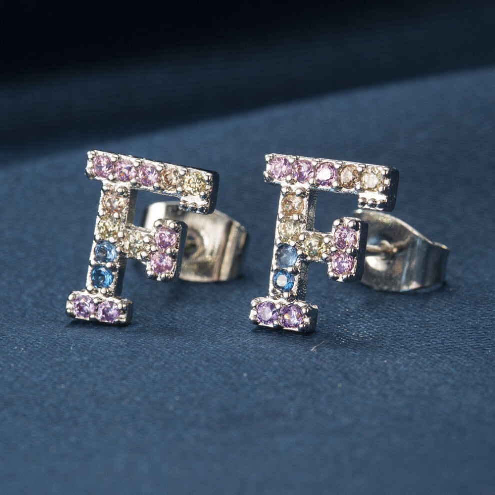 (ZirconF) Copper Stylish Zirconia Alphabet Earrings Charming Initial Studs Modern Women For
