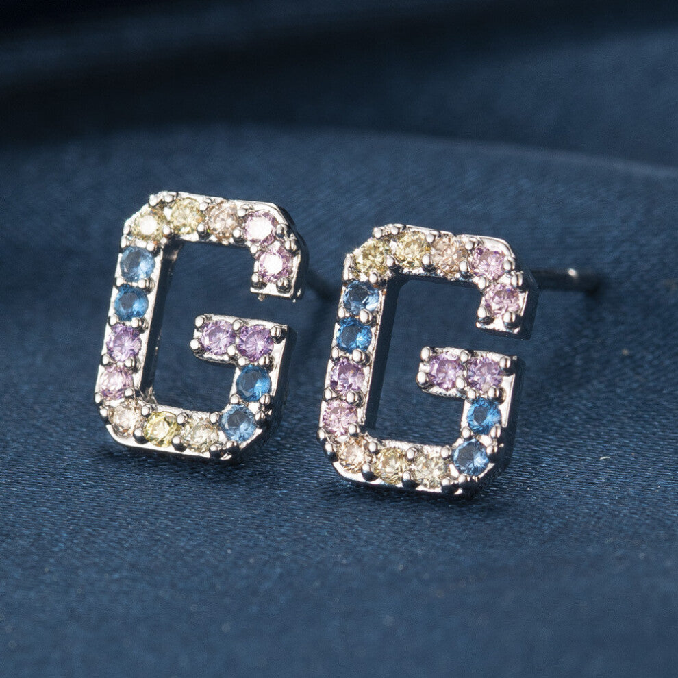 (ZirconG) Copper Stylish Zirconia Alphabet Earrings Charming Initial Studs Modern Women For