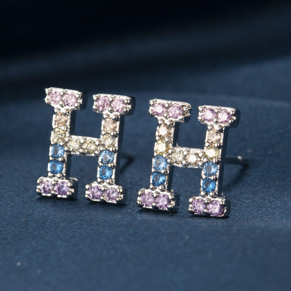 (ZirconH) Copper Stylish Zirconia Alphabet Earrings Charming Initial Studs Modern Women For
