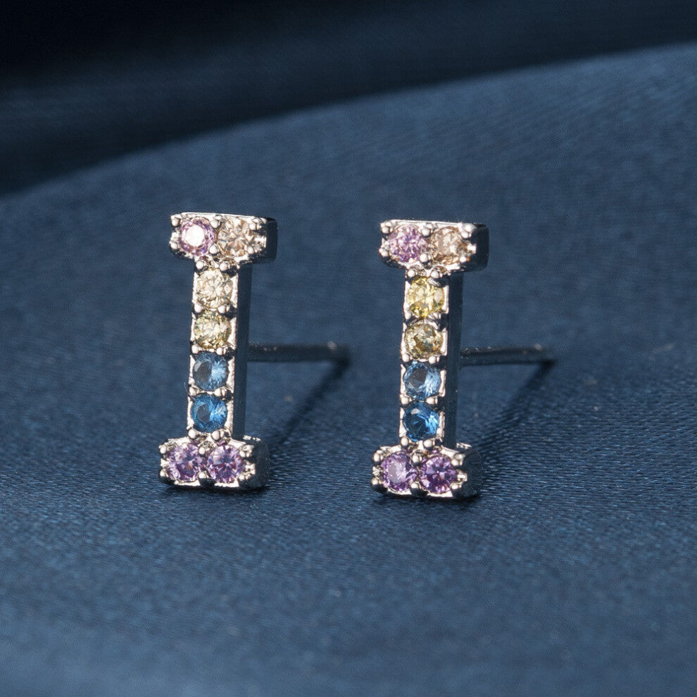 (ZirconI) Copper Stylish Zirconia Alphabet Earrings Charming Initial Studs Modern Women For