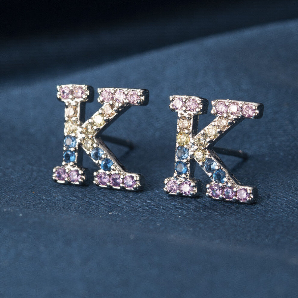 (ZirconK) Copper Stylish Zirconia Alphabet Earrings Charming Initial Studs Modern Women For