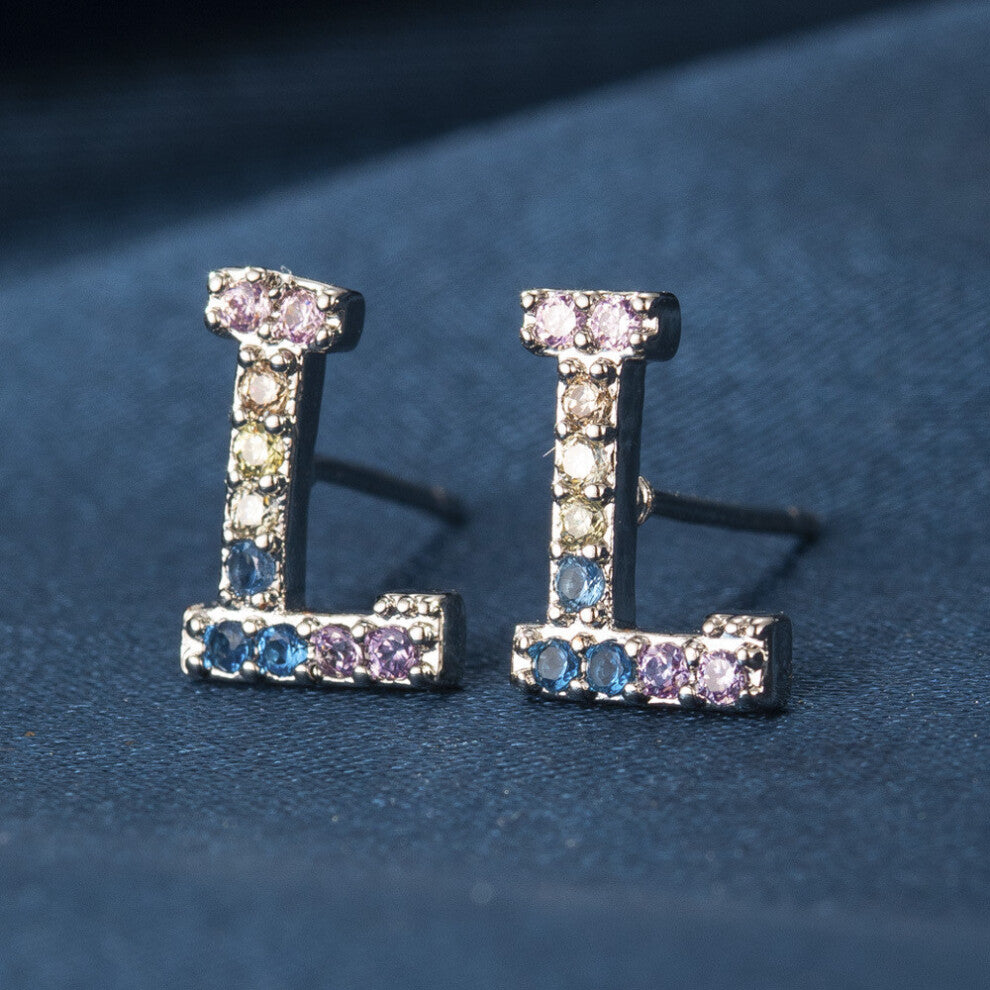 (ZirconL) Copper Stylish Zirconia Alphabet Earrings Charming Initial Studs Modern Women For