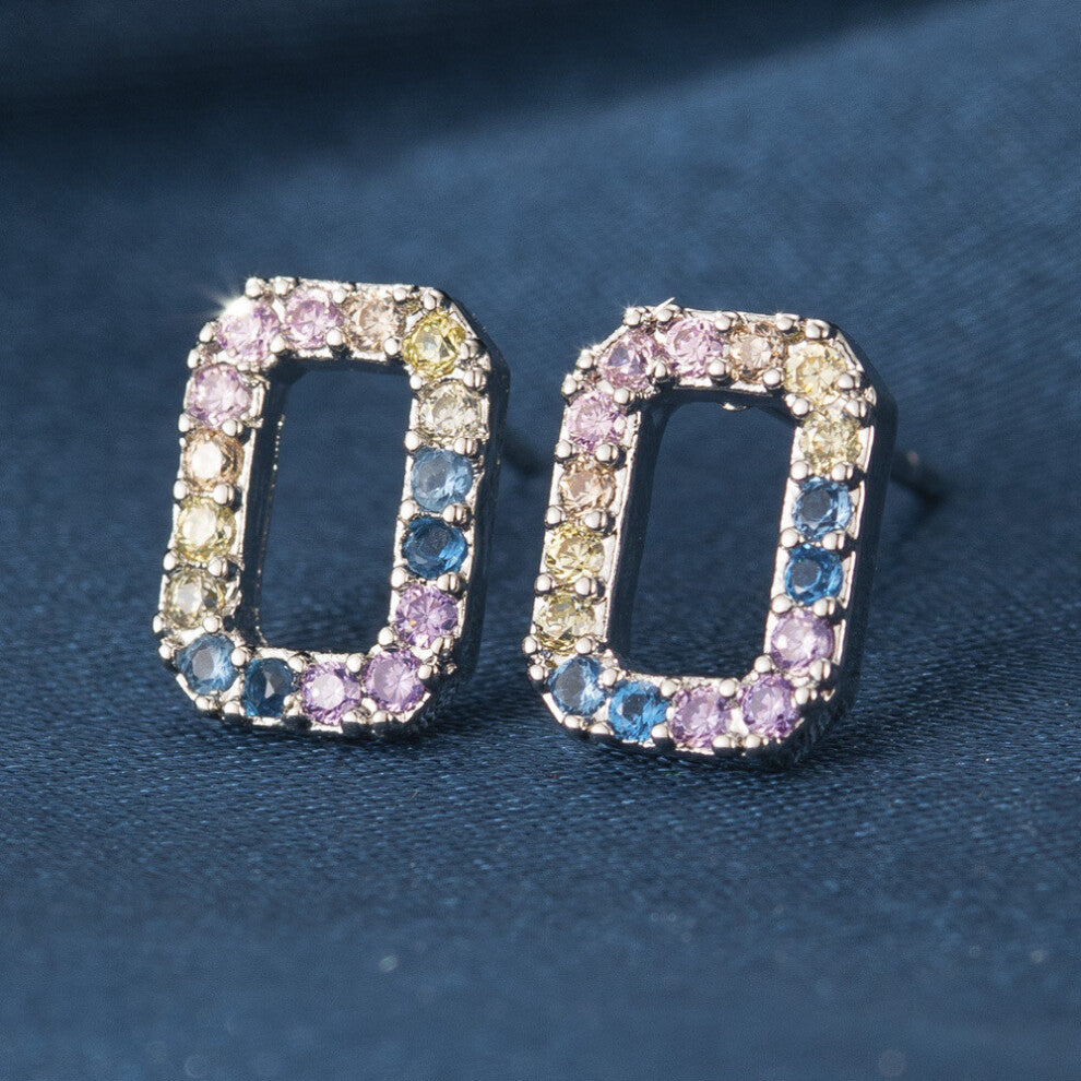 (ZirconO) Copper Stylish Zirconia Alphabet Earrings Charming Initial Studs Modern Women For