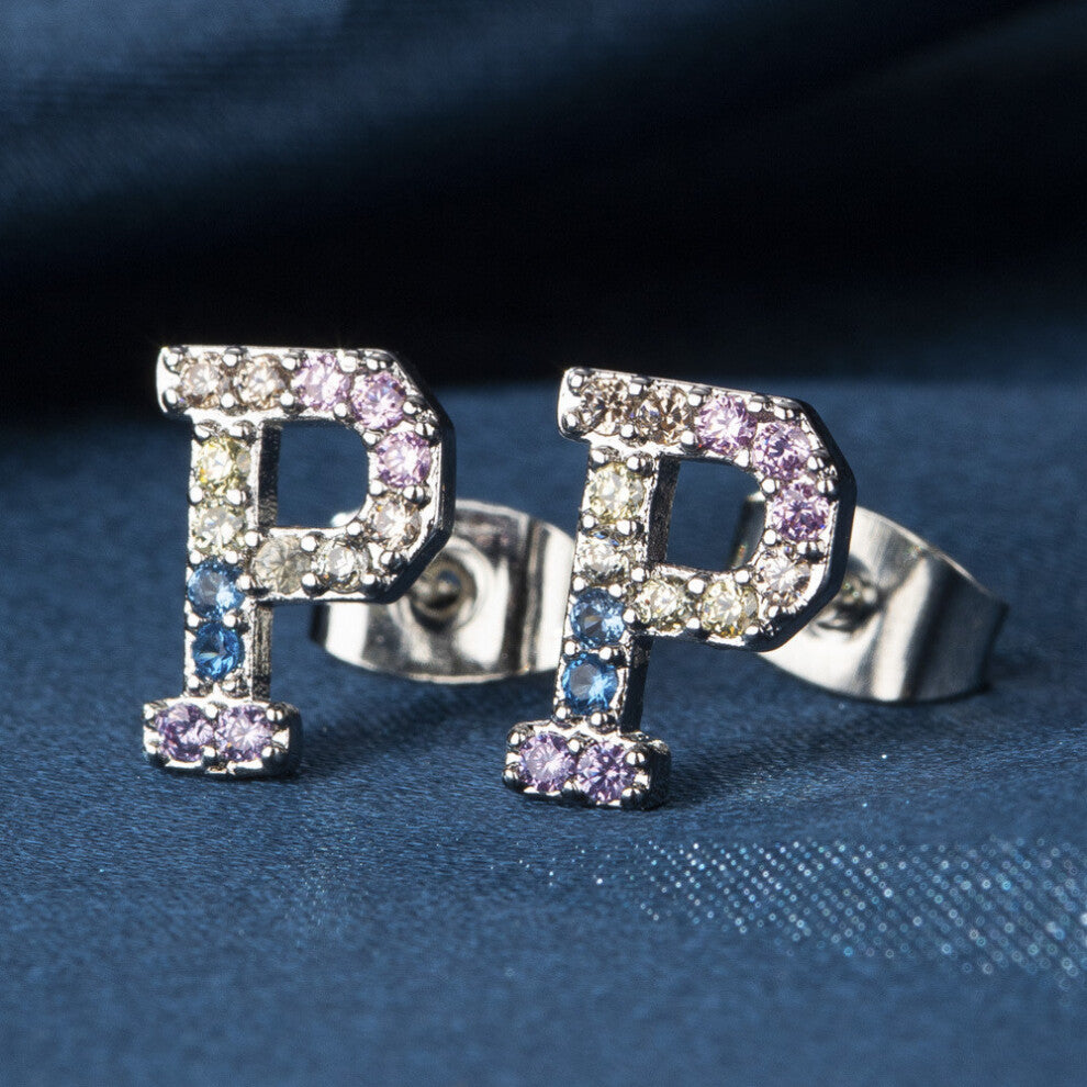 (ZirconP) Copper Stylish Zirconia Alphabet Earrings Charming Initial Studs Modern Women For