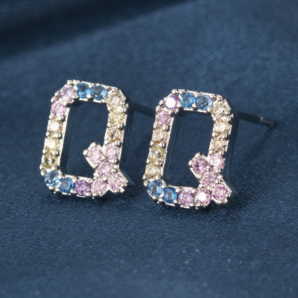 (ZirconQ) Copper Stylish Zirconia Alphabet Earrings Charming Initial Studs Modern Women For