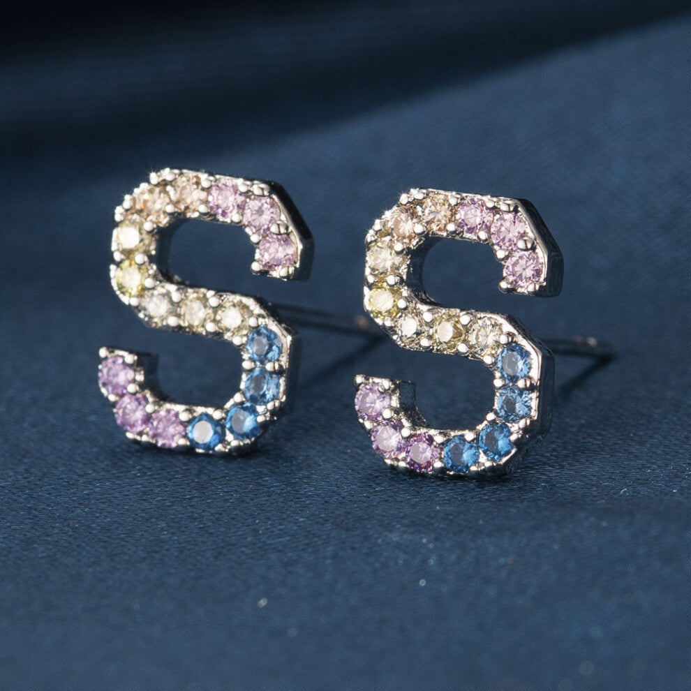 (ZirconS) Copper Stylish Zirconia Alphabet Earrings Charming Initial Studs Modern Women For