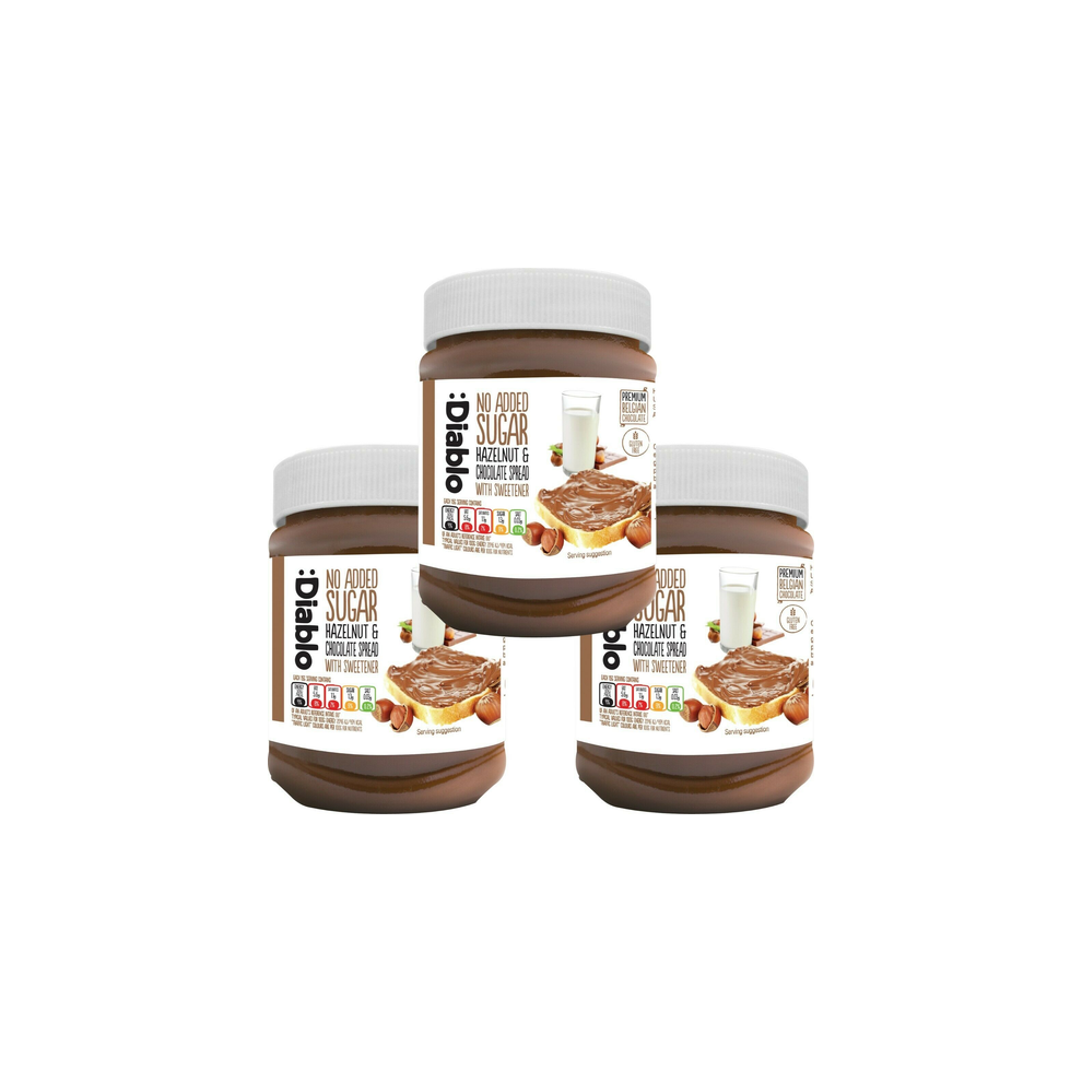 Diablo No Added Sugar Hazelnut & Chocolate Spread 350g - Pack of 3