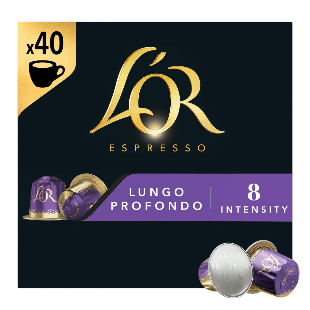 LOR Espresso Lungo Profondo Coffee Pods x40 Intensity 8 Pack of 1 Total 40 Capsules