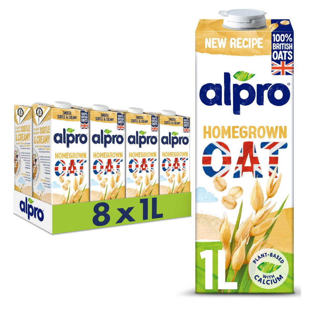 Alpro Oat PlantBased Long Life Drink  100 British Oats  Vegan Dairy Free  Lactose Free Milk Alternative  1L Pack of 8