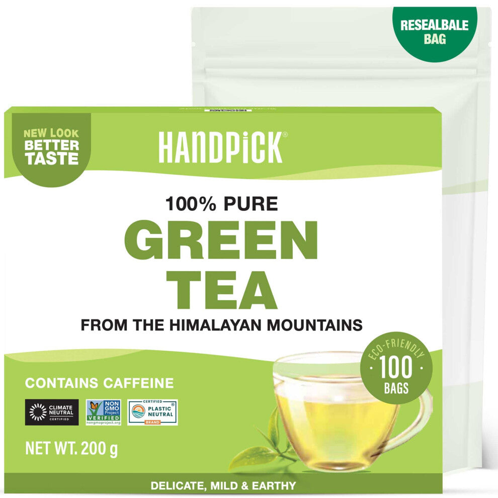 HANDPICK Green Tea Bags  100 Tea Bags  Gluten Free  100 Pure Green Tea  Round Green Teabags No Adhesive No Bleach No Strings  Brew HotKombucha Tea or
