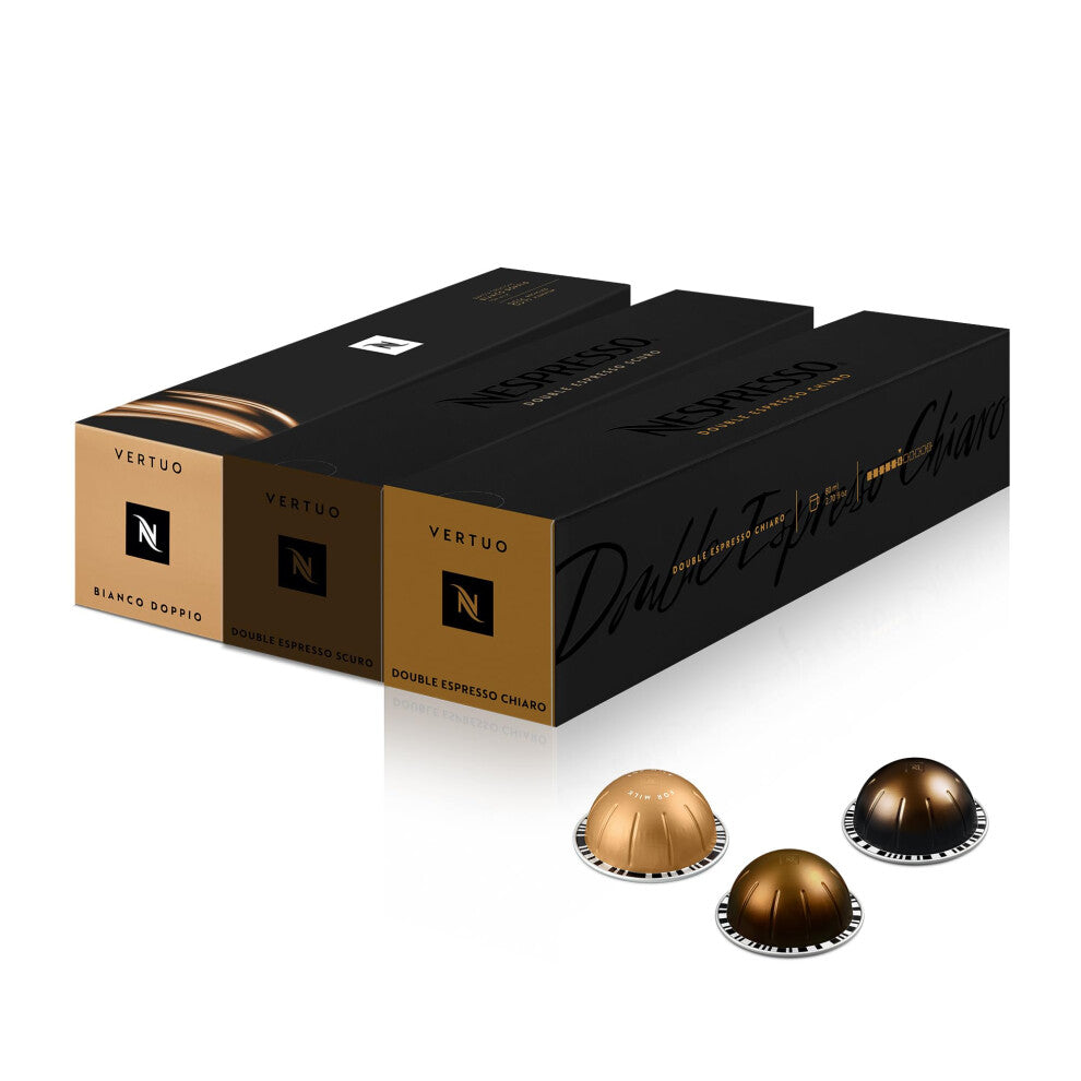 Nespresso Vertuo Coffee Pods 30 Espresso Mixed Pack  10 Bianco Doppio 10 x Scuro 10 x Chiaro Make Espressos Cappuccino Lattes and Iced Coffee at home