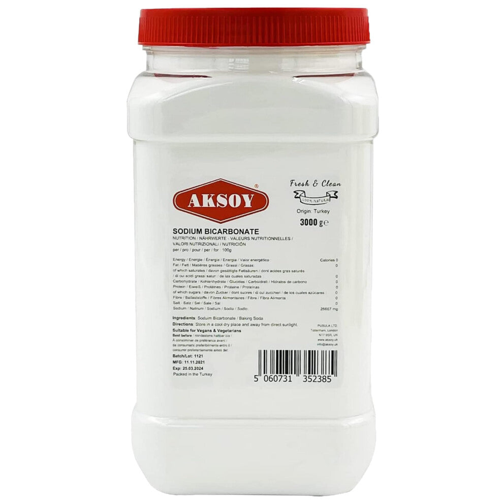 Aksoy Baking Soda 3KG JAR PACK  Pure Sodium Bicarbonate Powder with Highest Purity Food Grade MultiPurpose Use for Cooking Baking Cleaning Odor Remov