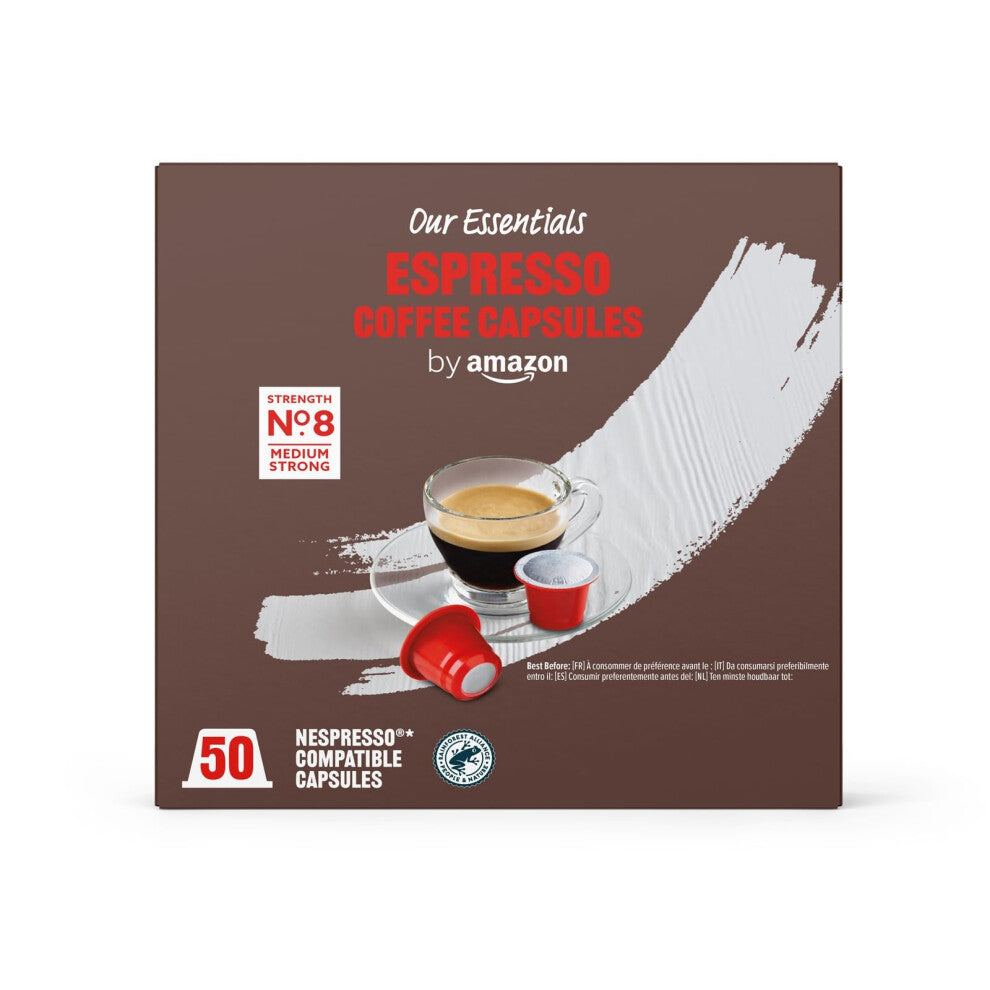 by Amazon Espresso medium roast Coffee Capsules Nespresso Compatible 50 capsules 100 Arabica