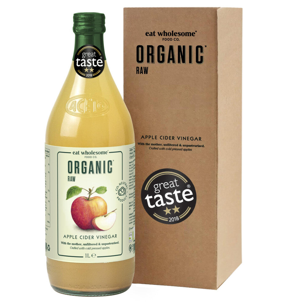 Eat Wholesome Organic Apple Cider Vinegar 1L  Raw Unpasteurised Unfiltered AwardWinning Vegan With The Mother Glass Bottle in Box