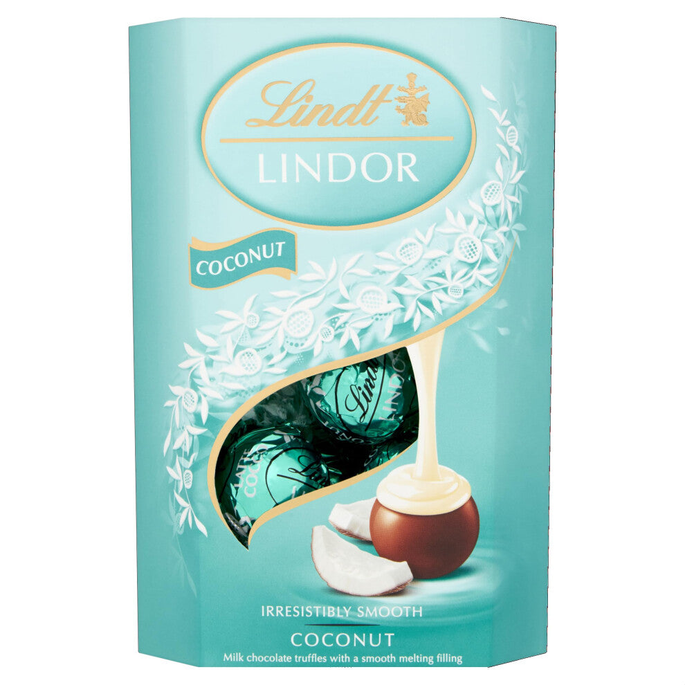 Lindt Lindor Coconut Chocolate Truffles – 200g Box Approx 16 Balls – Smooth Filling – Christmas Gift Birthday Congratulations Treat