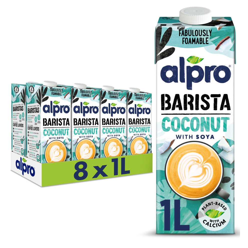 Alpro Barista Coconut PlantBased Long Life Drink  Great for Coffee  Foam Vegan Dairy Free  Lactose Free  1L Pack of 8