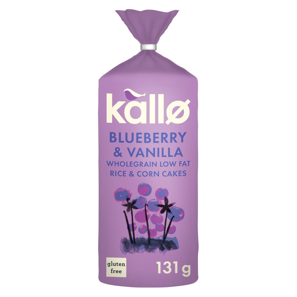 Kallo Blueberry  Vanilla Corn  Rice Cakes Wholegrain Low Fat Healthy Snacks for Adults  Children Vegan Friendly Gluten Free No Artificial Flavours or