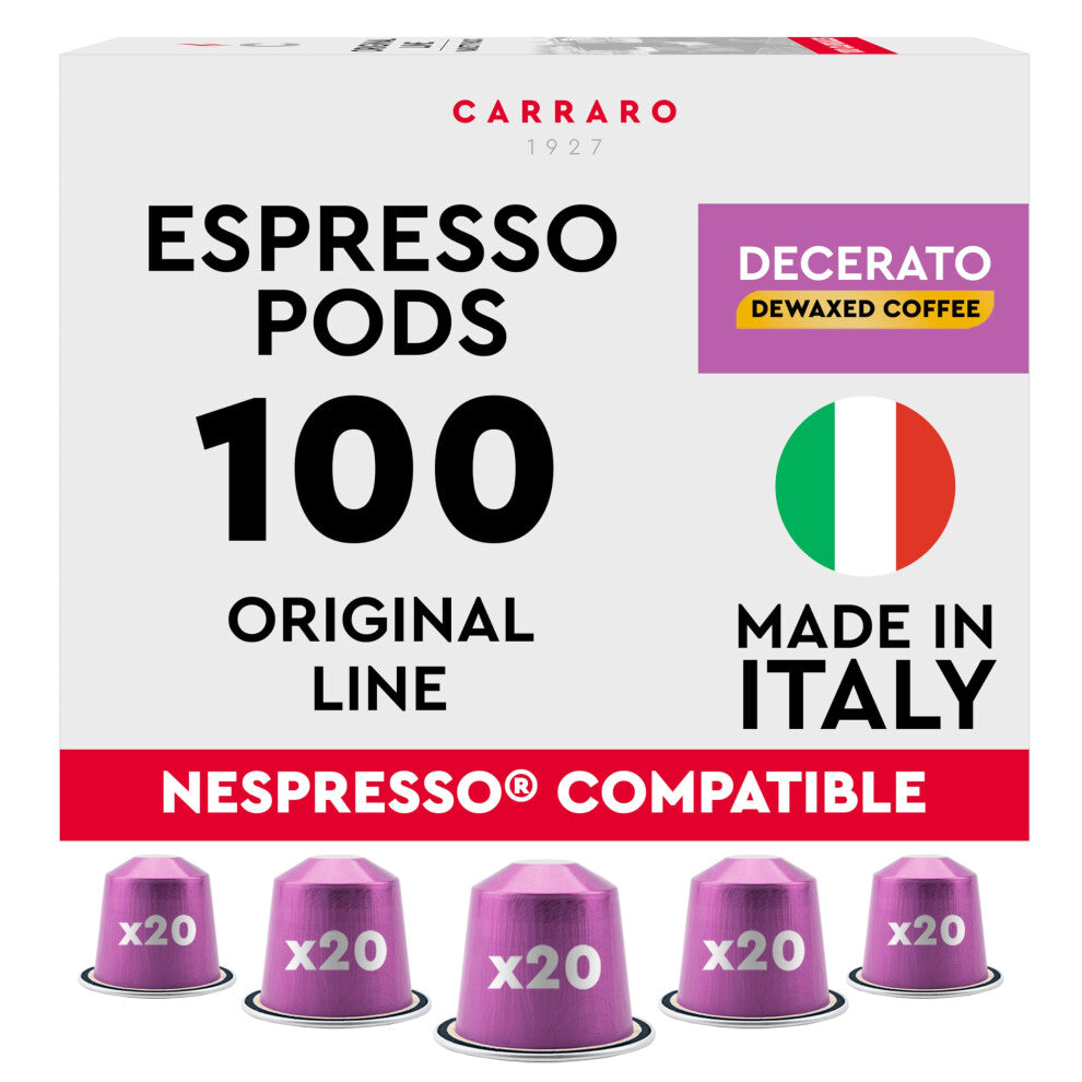 CARRARO 1927 Decerato Coffee Capsules  100 AluminIum Dewaxed Coffee Pods Compatible with Nespresso Original line Medium Roast  Intensity 714 Made in
