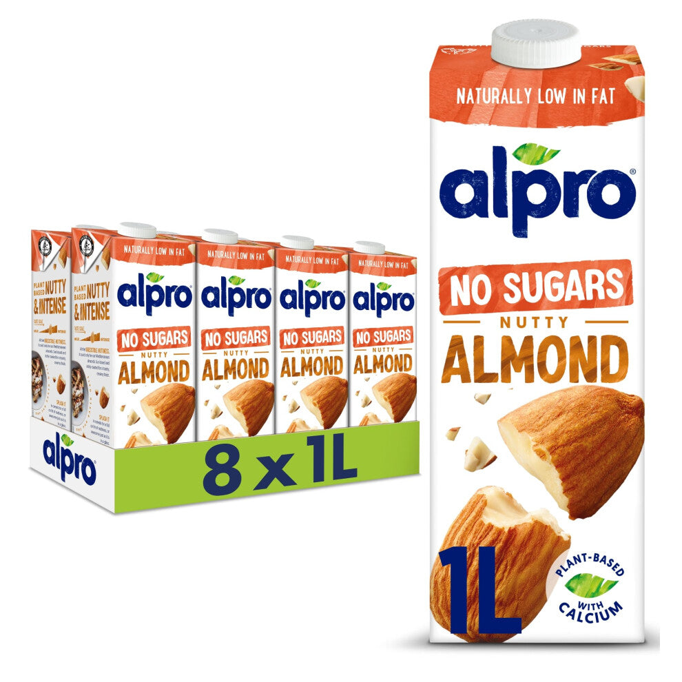 Alpro Almond No Sugars PlantBased Long Life Drink  Unsweetened  Vegan Dairy Free  Lactose Free Milk Alternative  1L Pack of 8