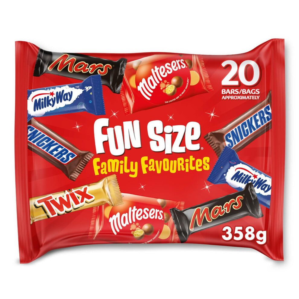 Mixed Bulk Chocolate Multipack 358g 20 Fun Size Chocolate Bars  Bags Mars Twix Snickers MilkyWay  Maltesers Ideal for Gift Snacks or Party Bags