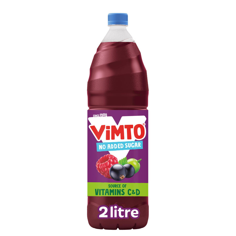 Vimto Squash – No Added Sugar – Real Fruit Flavour – Vitamins C  D – 2L Bottle – Low Calorie – HFSS compliant