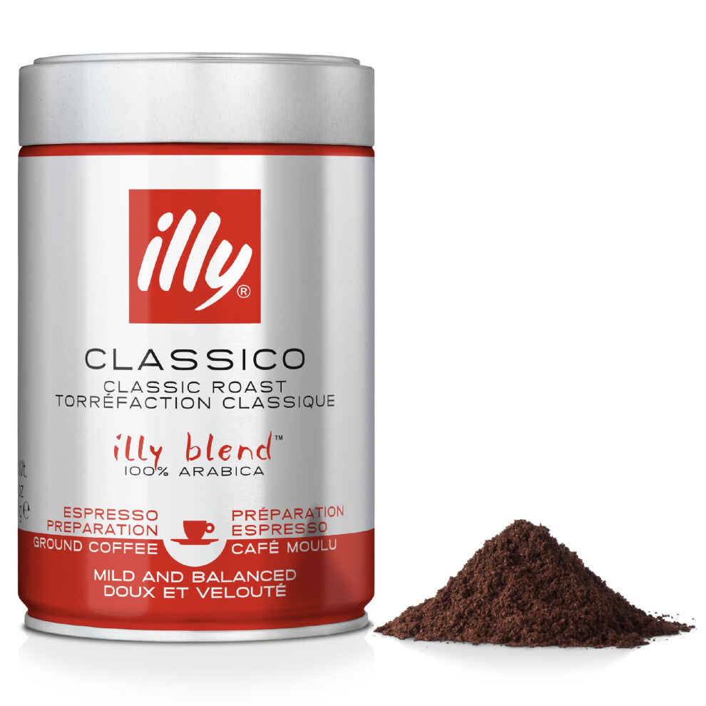 illy Coffee  Classico Ground Coffee  Medium Roast  100 Arabica Coffee  Ideal for Espresso Preparation  250g Tin